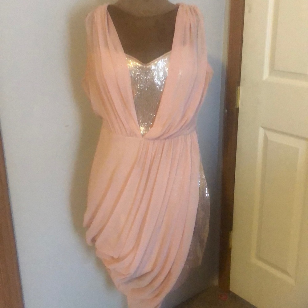 Pink and gold cocktail dress by BeBe